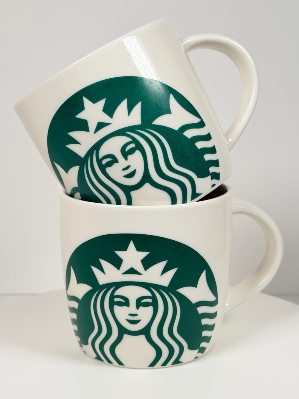 Starbucks Mugs White Siren Mermaid Logo 14oz 2017 Set of 2